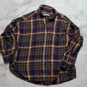 We The Free Navy Plaid Grunge Button Up Shirt